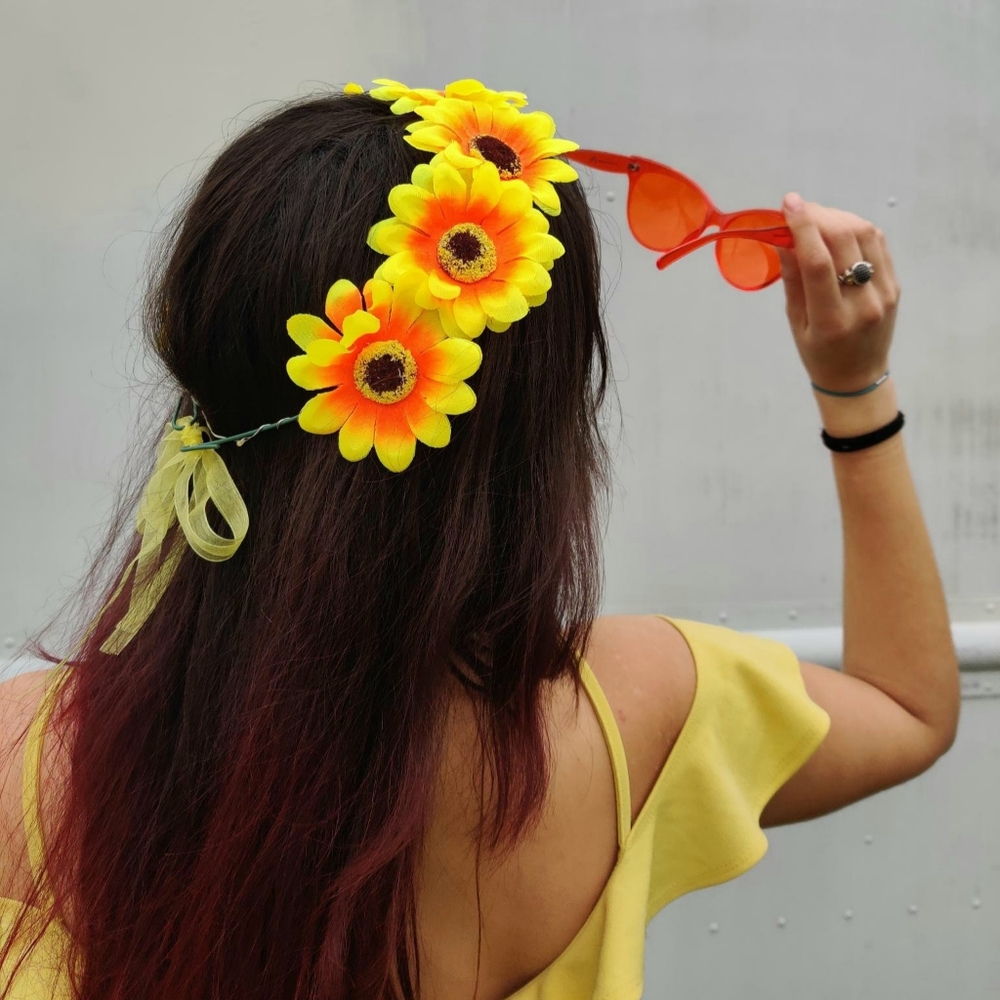 Sunflower Floral Crown Headband LED Light-Up Glow Headpiece